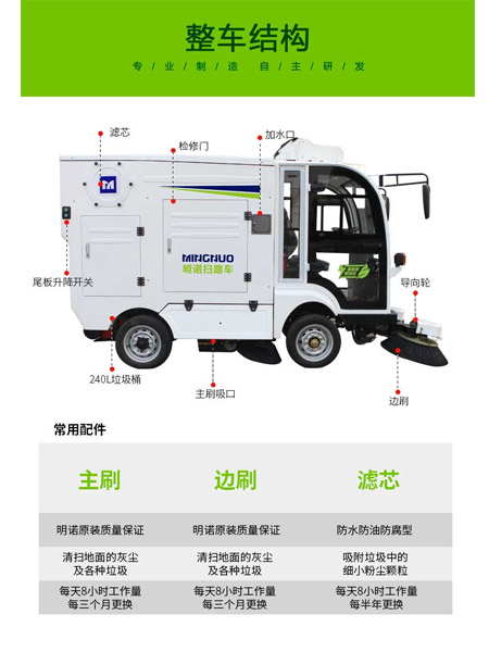四轮扫路车MN-S1800配备240L标准米林垃圾桶